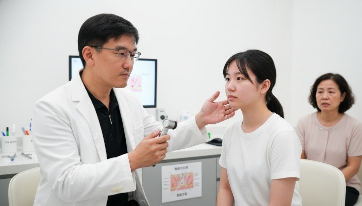 醫師為患者專業評估醫學美容敏感肌膚況 醫學美容敏感肌專用的保濕產品術後修復 醫護人員與醫學美容敏感肌患者溝通細節