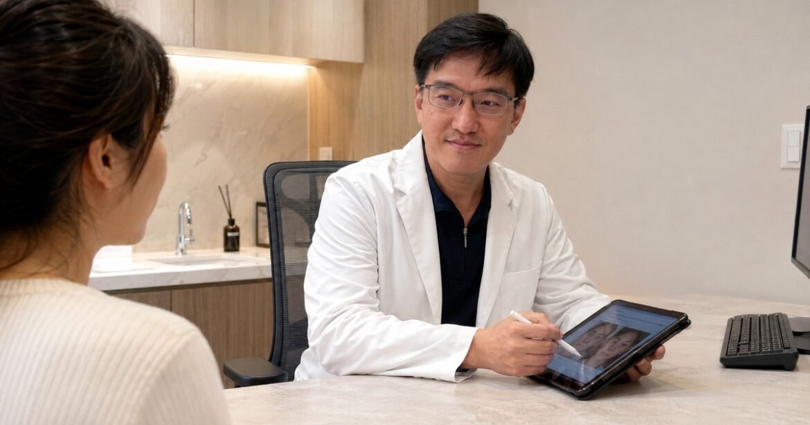 吳芮醫師與患者討論艾麗斯精靈針術前評估細節