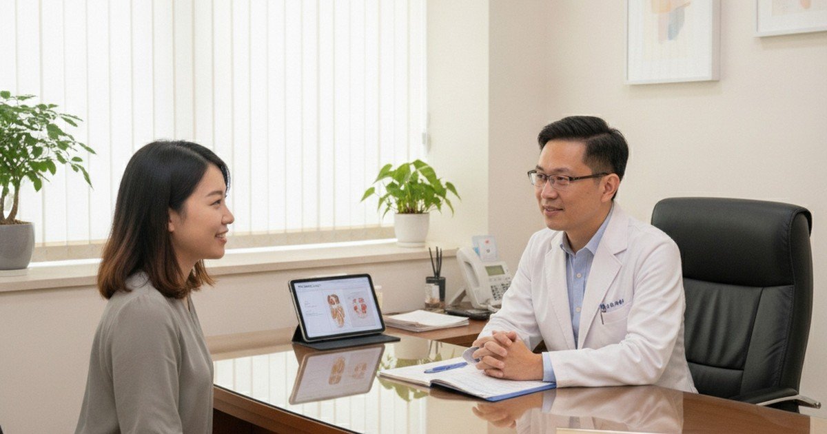 吳芮醫師推薦安全重點:專業醫師正在仔細檢查患者頭皮狀況的近距離特寫照。